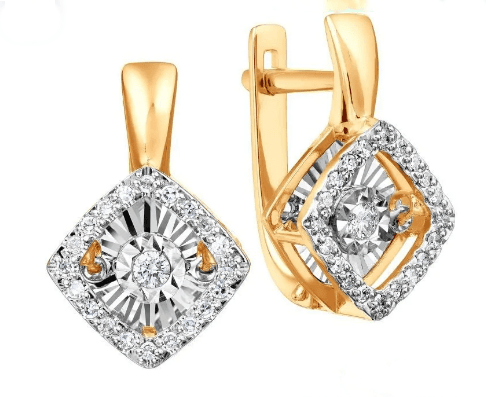 Серьги золотые 585 пробы с танцующим бриллиантом, KARATOV - 2