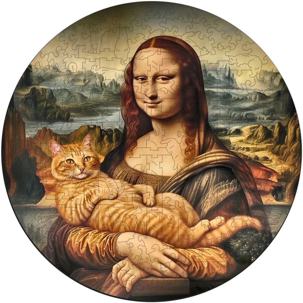 Деревянный пазл "Котик и Мона Лиза", 30х30см, 200 деталей / Фигурный / Подарок для взрослых и детей - 1