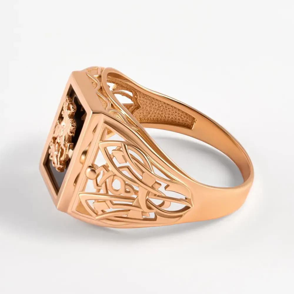 Печатка из красного золота 585 пробы Георгий победоносец - 3