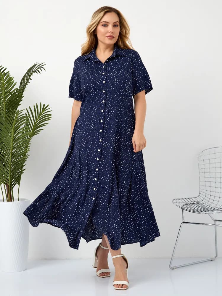 Длинное макси платье в горошек - 1