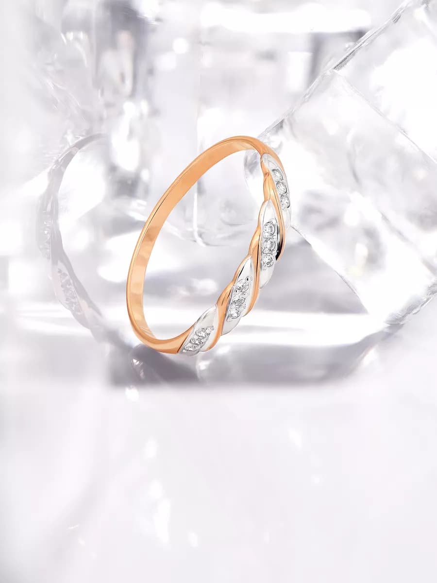 Кольцо из розового золота с фианитами - 4