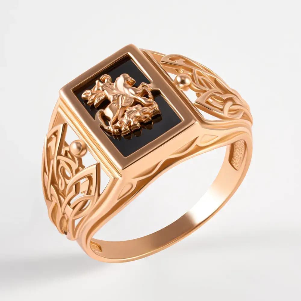 Печатка из красного золота 585 пробы Георгий победоносец - 1