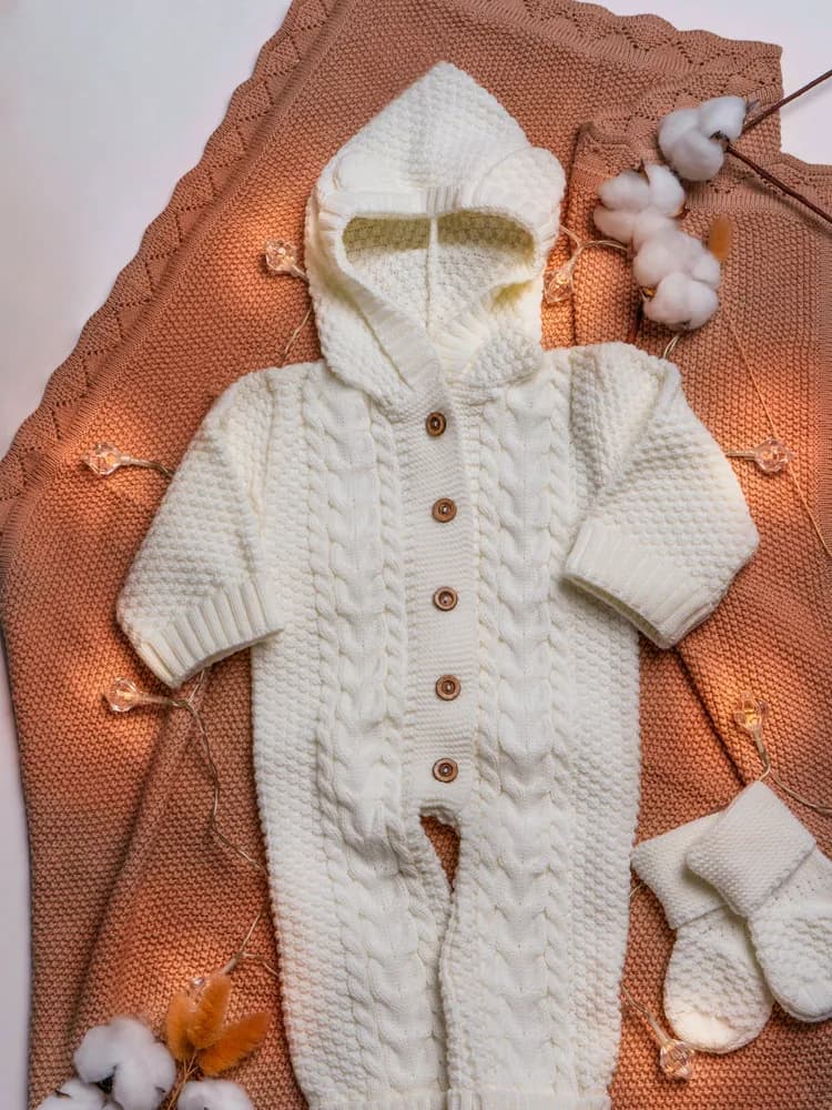 Комбинезон для новорожденного вязанный с ушками - 1