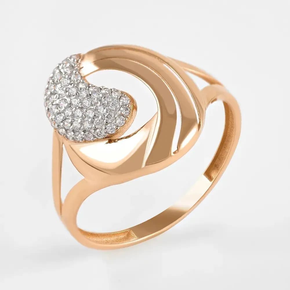 Золотое кольцо женское с фианитами широкое - 1