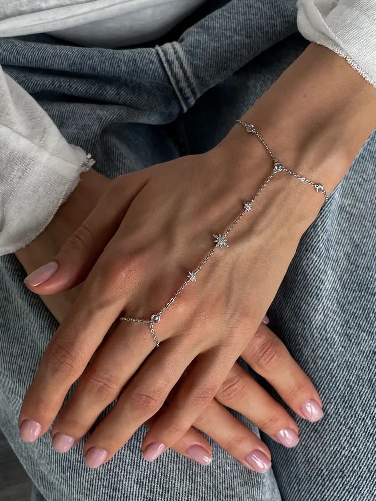 Браслет серебряный женский, слейв браслет серебро 925 с кольцом - 3