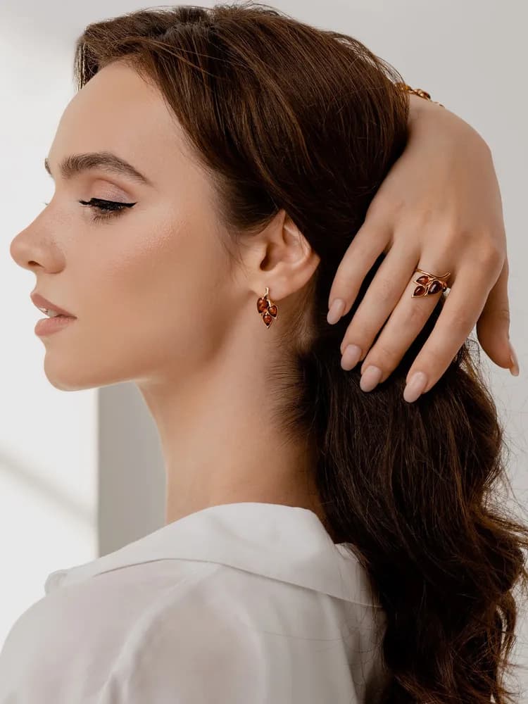 Серьги женские с янтарем серебро 925 пробы - 4